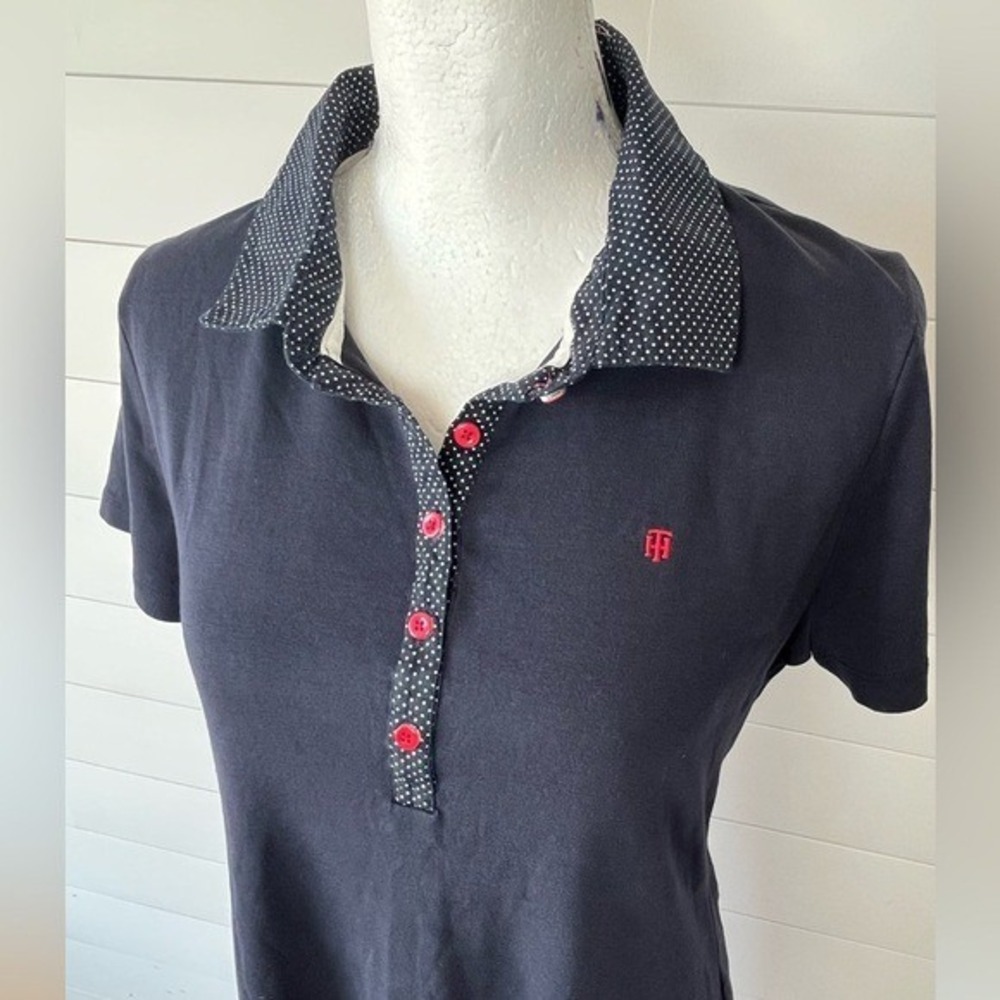 Tommy‎ Hilfiger Contrast Button Polo Tennis Dress Navy Polka Dot L